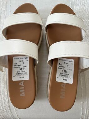 MIA White Double-Strap Slide Sandal with Tan Footbed